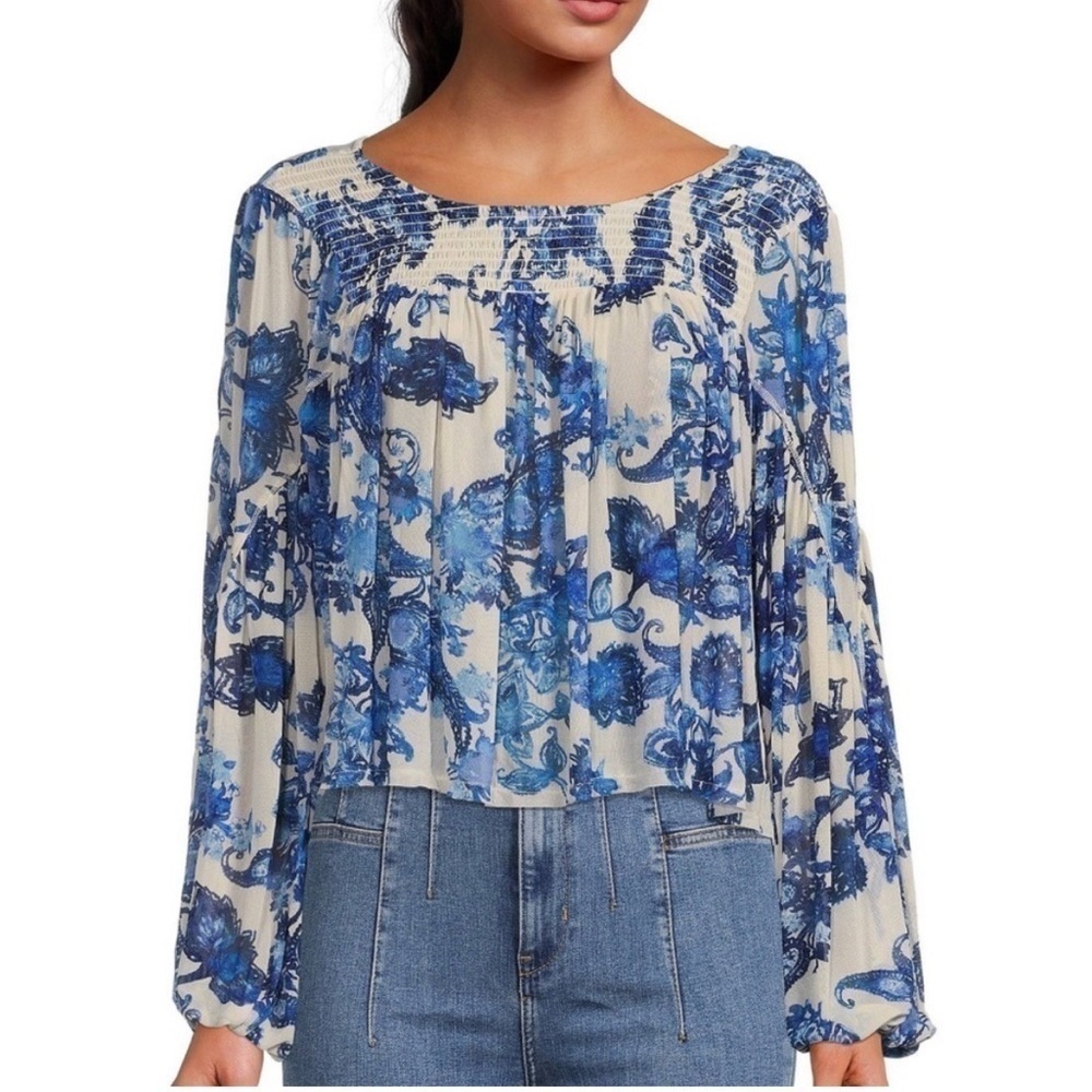 Free People Up for Anything Top in Teal/Ivory Combo